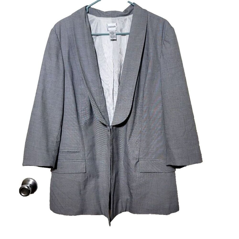 CHICO'S Womens Blazer Jacket Lined Sz 3 XL Hook & Eye Gray Business Professional